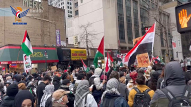 تظاهرة للجالية اليمنية والمنظمات الأمريكية في نيويورك تضامناً مع فلسطين واليمن