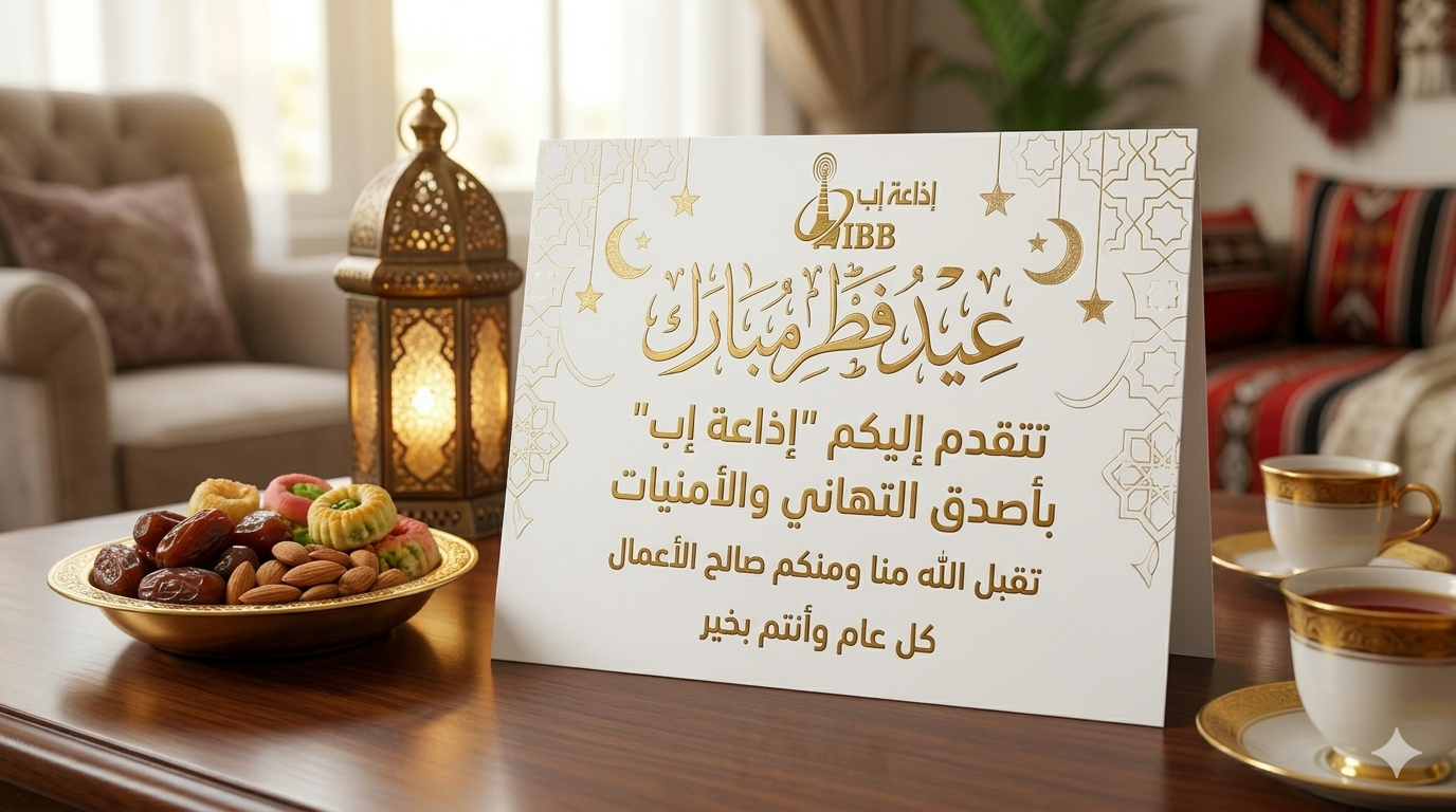 تهنئة مقدمة من اذاعة إب بمناسبة عيد الفطر المبارك المبارك ١٤٤٧هـ